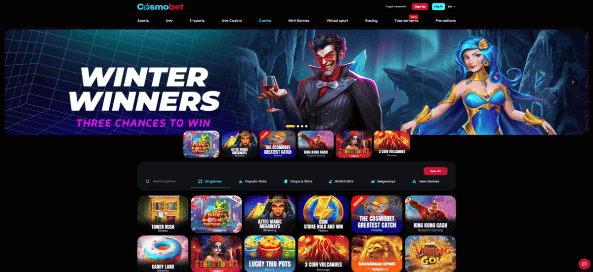 Screenshot of the Cosmobet Casino website